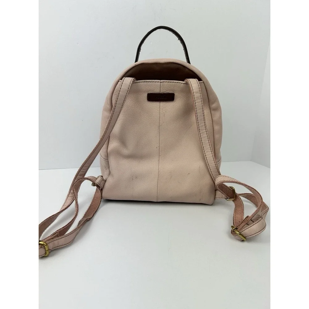 Fossil Studded Light Pink Backpack Brown Straps Gold Hardware Wallet Set